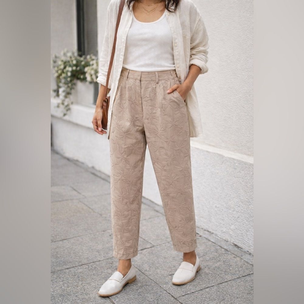 House of Harlow 1960 Palm Tree Textured Barrel Leg Trouser Pants Size XS